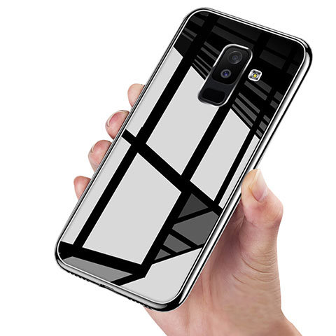 Coque Contour Silicone et Vitre Transparente Miroir 360 Degres pour Samsung Galaxy A6 Plus Noir