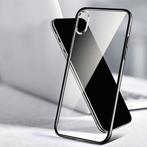 Coque Contour Silicone et Vitre Transparente Miroir 360 Degres T02 pour Apple iPhone Xs Noir