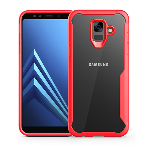 Coque Contour Silicone et Vitre Transparente Miroir Housse Etui pour Samsung Galaxy A6 (2018) Dual SIM Rouge