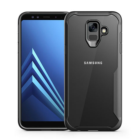 Coque Contour Silicone et Vitre Transparente Miroir Housse Etui pour Samsung Galaxy A6 (2018) Noir