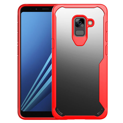 Coque Contour Silicone et Vitre Transparente Miroir Housse Etui pour Samsung Galaxy A8+ A8 Plus (2018) Duos A730F Rouge