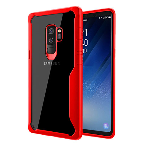 Coque Contour Silicone et Vitre Transparente Miroir Housse Etui pour Samsung Galaxy S9 Plus Rouge