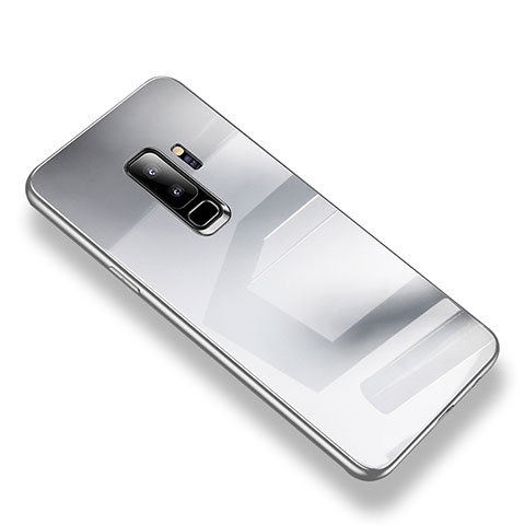 Coque Contour Silicone et Vitre Transparente Miroir Housse Etui S01 pour Samsung Galaxy S9 Plus Argent