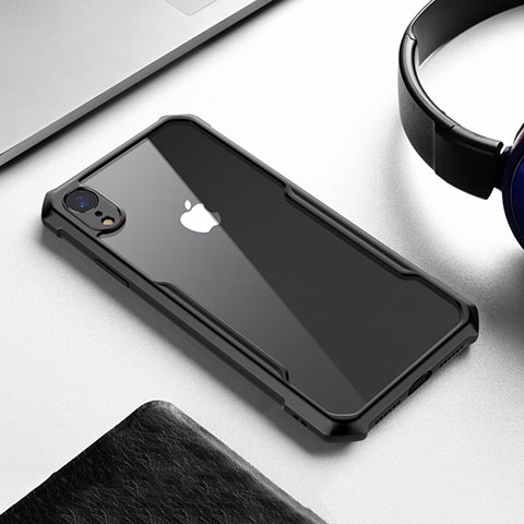 Coque Contour Silicone et Vitre Transparente Miroir pour Apple iPhone XR Noir