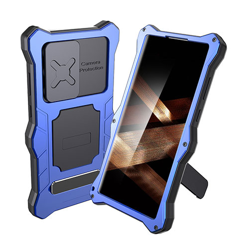 Coque Etanche Contour Silicone et Plastique Housse Etui Waterproof 360 Degres avec Support pour Samsung Galaxy S24 Ultra 5G Bleu