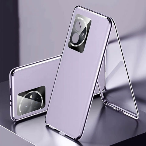 Coque Luxe Aluminum Metal et Cuir Housse Etui 360 Degres P01 pour Huawei Honor 100 5G Violet