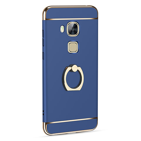 Coque Luxe Aluminum Metal et Support Bague Anneau pour Huawei G8 Bleu