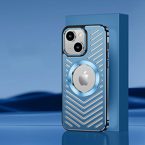 Coque Luxe Aluminum Metal Housse et Bumper Silicone Etui avec Mag-Safe Magnetic Magnetique AC1 pour Apple iPhone 13 Bleu