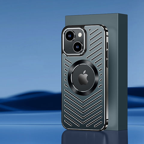 Coque Luxe Aluminum Metal Housse et Bumper Silicone Etui avec Mag-Safe Magnetic Magnetique AC1 pour Apple iPhone 14 Plus Vert Nuit