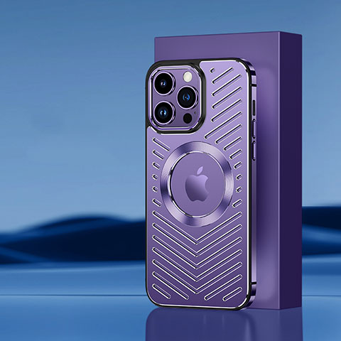 Coque Luxe Aluminum Metal Housse et Bumper Silicone Etui avec Mag-Safe Magnetic Magnetique AC1 pour Apple iPhone 14 Pro Violet
