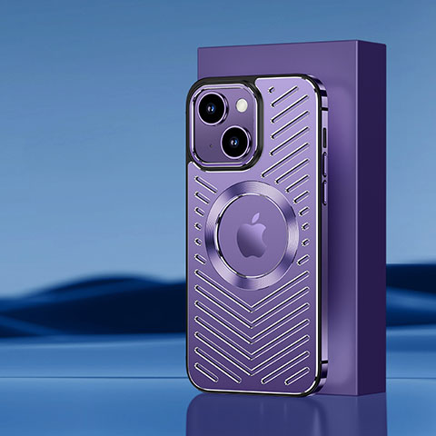 Coque Luxe Aluminum Metal Housse et Bumper Silicone Etui avec Mag-Safe Magnetic Magnetique AC1 pour Apple iPhone 15 Violet