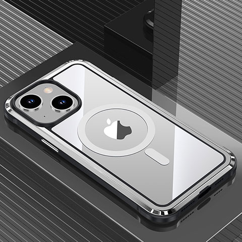 Coque Luxe Aluminum Metal Housse et Bumper Silicone Etui avec Mag-Safe Magnetic Magnetique QC1 pour Apple iPhone 13 Argent