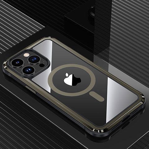 Coque Luxe Aluminum Metal Housse et Bumper Silicone Etui avec Mag-Safe Magnetic Magnetique QC1 pour Apple iPhone 13 Pro Max Noir