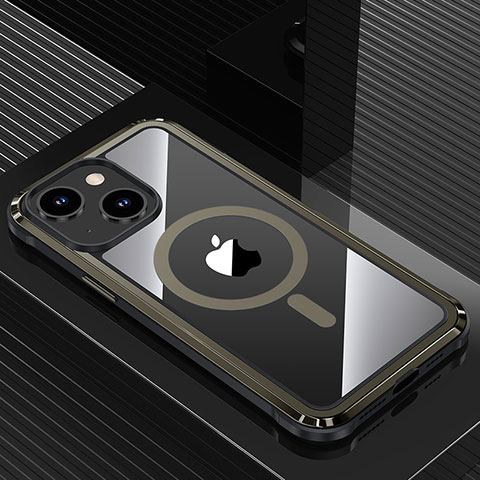 Coque Luxe Aluminum Metal Housse et Bumper Silicone Etui avec Mag-Safe Magnetic Magnetique QC1 pour Apple iPhone 14 Noir