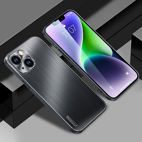Coque Luxe Aluminum Metal Housse et Bumper Silicone Etui JL1 pour Apple iPhone 14 Noir