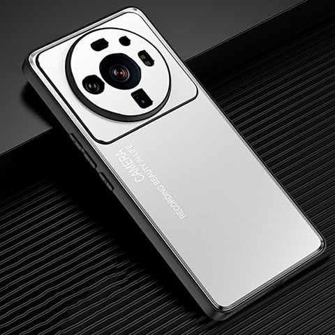 Coque Luxe Aluminum Metal Housse et Bumper Silicone Etui pour Xiaomi Mi 12 Ultra 5G Argent