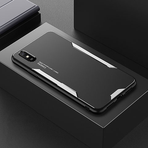 Coque Luxe Aluminum Metal Housse et Bumper Silicone Etui pour Xiaomi Redmi 9AT Argent