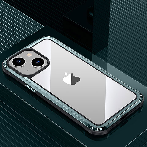 Coque Luxe Aluminum Metal Housse et Bumper Silicone Etui QC1 pour Apple iPhone 14 Cyan