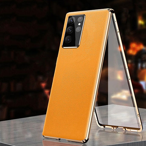 Coque Luxe Aluminum Metal Housse Etui 360 Degres D01 pour Samsung Galaxy S21 Ultra 5G Orange