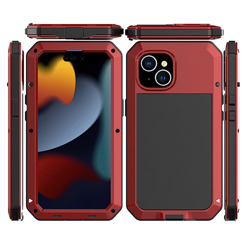 Coque Luxe Aluminum Metal Housse Etui 360 Degres HJ1 pour Apple iPhone 14 Rouge