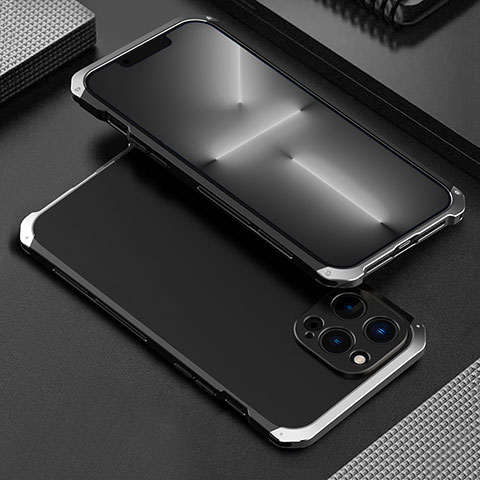 Coque Luxe Aluminum Metal Housse Etui 360 Degres pour Apple iPhone 13 Pro Argent et Noir