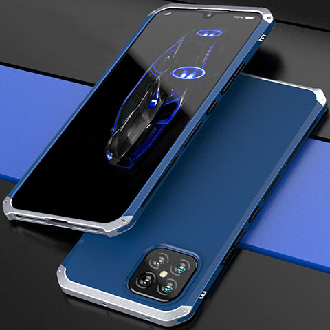 Coque Luxe Aluminum Metal Housse Etui 360 Degres pour Huawei Nova 8 SE 5G Argent et Bleu