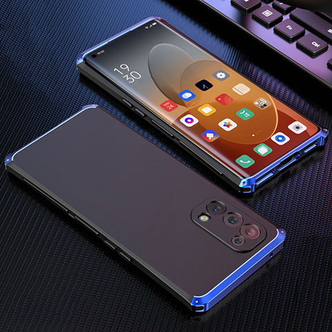 Coque Luxe Aluminum Metal Housse Etui 360 Degres pour Oppo Reno5 Pro 5G Bleu et Noir