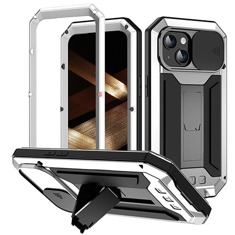Coque Luxe Aluminum Metal Housse Etui 360 Degres RJ3 pour Apple iPhone 15 Plus Argent