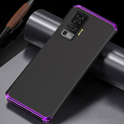 Coque Luxe Aluminum Metal Housse Etui M02 pour Vivo X50 Pro 5G Violet et Noir