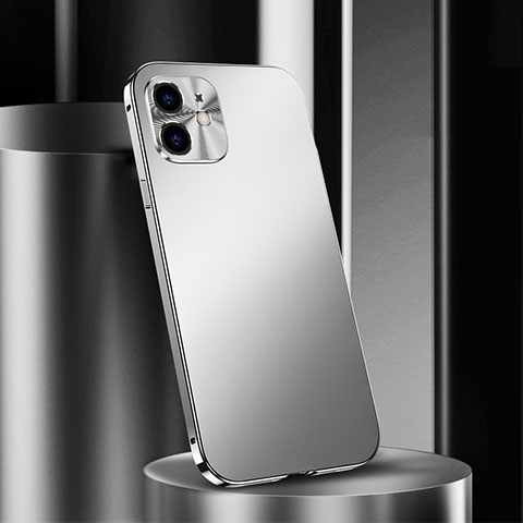 Coque Luxe Aluminum Metal Housse Etui N01 pour Apple iPhone 12 Argent