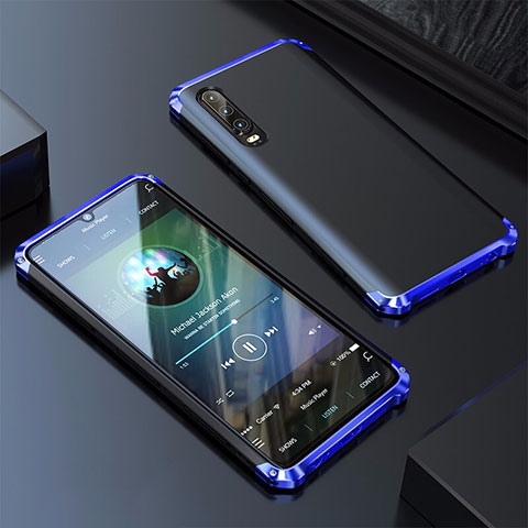 Coque Luxe Aluminum Metal Housse Etui pour Huawei P30 Bleu