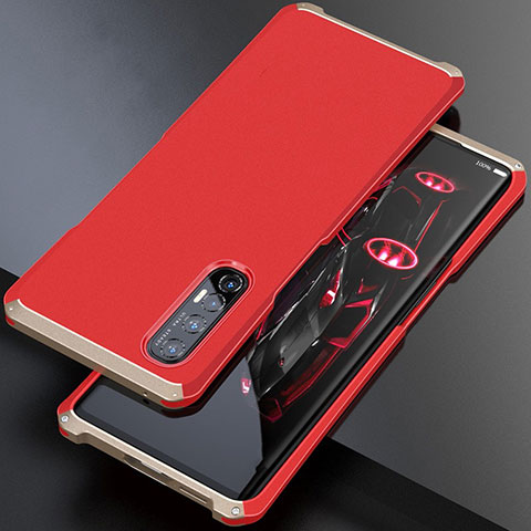 Coque Luxe Aluminum Metal Housse Etui pour Oppo Find X2 Neo Or et Rouge