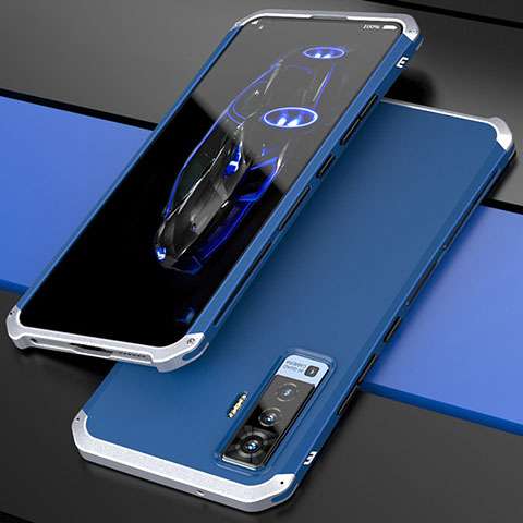 Coque Luxe Aluminum Metal Housse Etui pour Vivo X50 5G Argent et Bleu