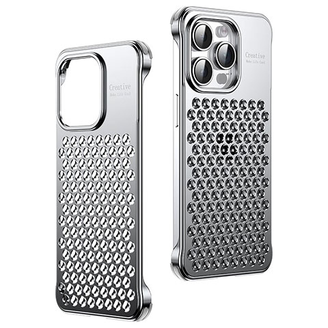 Coque Luxe Aluminum Metal Housse Etui QC1 pour Apple iPhone 14 Pro Max Argent