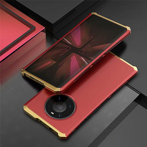 Coque Luxe Aluminum Metal Housse Etui T01 pour Huawei Mate 40 Pro Or et Rouge