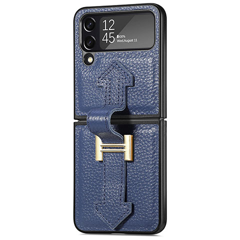Coque Luxe Cuir et Plastique Housse Etui Mat B04 pour Samsung Galaxy Z Flip4 5G Bleu