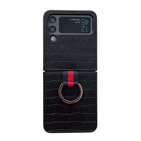 Coque Luxe Cuir et Plastique Housse Etui Mat C02 pour Samsung Galaxy Z Flip4 5G Noir