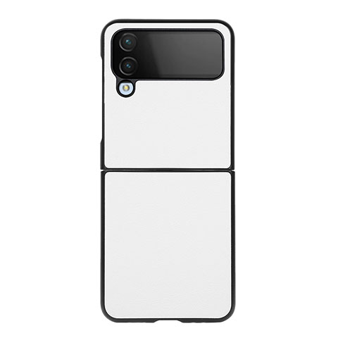 Coque Luxe Cuir et Plastique Housse Etui Mat C09 pour Samsung Galaxy Z Flip4 5G Blanc