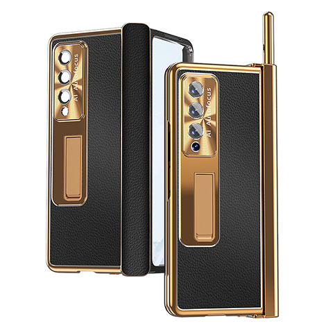Coque Luxe Cuir et Plastique Housse Etui Mat C09 pour Samsung Galaxy Z Fold3 5G Or et Noir