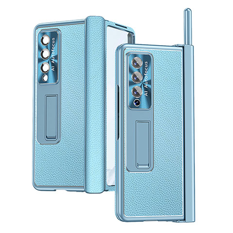 Coque Luxe Cuir et Plastique Housse Etui Mat C09 pour Samsung Galaxy Z Fold4 5G Bleu