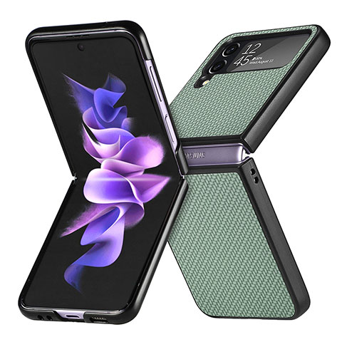 Coque Luxe Cuir et Plastique Housse Etui Mat H02 pour Samsung Galaxy Z Flip4 5G Vert