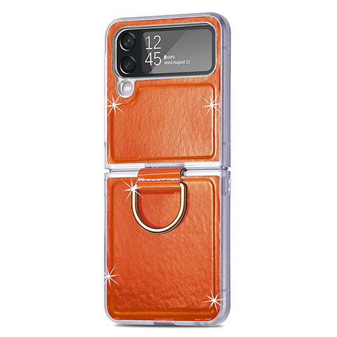 Coque Luxe Cuir et Plastique Housse Etui Mat H08 pour Samsung Galaxy Z Flip4 5G Orange