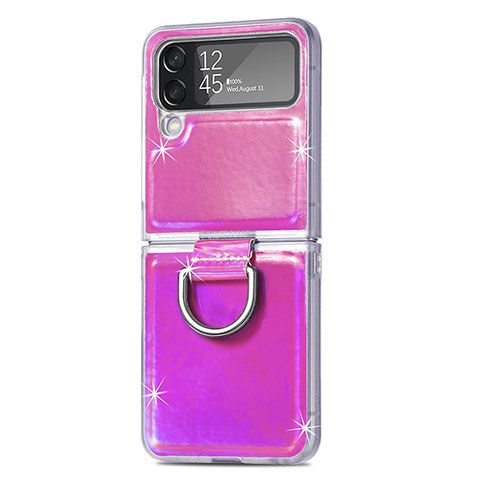 Coque Luxe Cuir et Plastique Housse Etui Mat H08 pour Samsung Galaxy Z Flip4 5G Rose Rouge