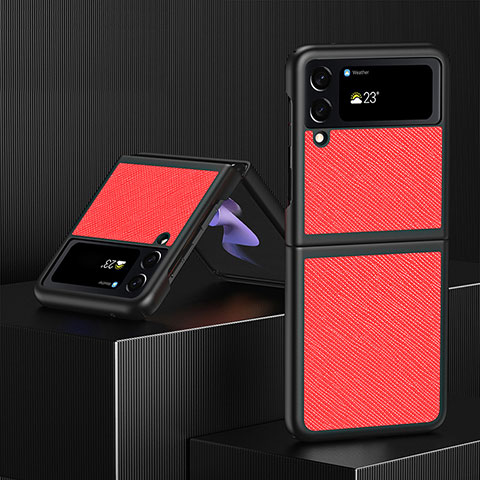 Coque Luxe Cuir et Plastique Housse Etui Mat L03 pour Samsung Galaxy Z Flip4 5G Rouge