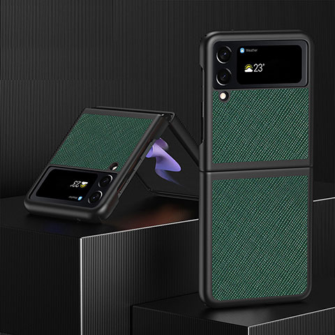 Coque Luxe Cuir et Plastique Housse Etui Mat L03 pour Samsung Galaxy Z Flip4 5G Vert