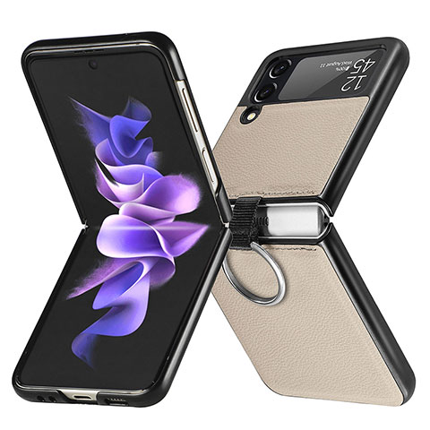 Coque Luxe Cuir et Plastique Housse Etui Mat pour Samsung Galaxy Z Flip3 5G Or