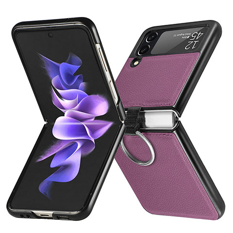Coque Luxe Cuir et Plastique Housse Etui Mat pour Samsung Galaxy Z Flip3 5G Violet