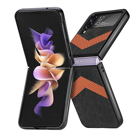 Coque Luxe Cuir et Plastique Housse Etui Mat R03 pour Samsung Galaxy Z Flip4 5G Noir