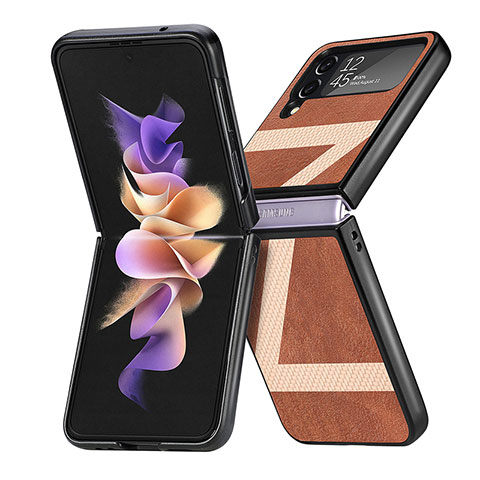 Coque Luxe Cuir et Plastique Housse Etui Mat S05 pour Samsung Galaxy Z Flip4 5G Marron