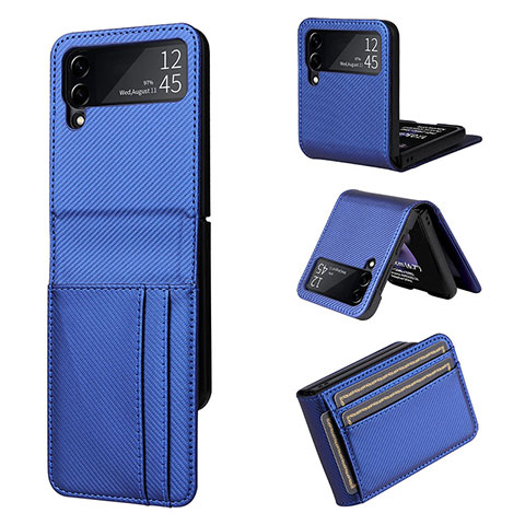 Coque Luxe Cuir et Plastique Housse Etui Mat T01 pour Samsung Galaxy Z Flip4 5G Bleu